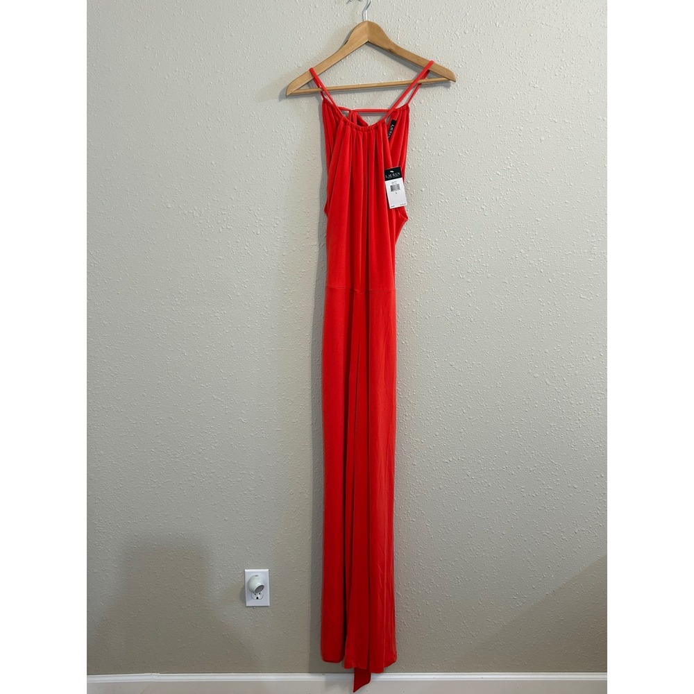 Ralph Lauren Deco Glam Coral Halter Neck Wide Leg Jumpsuit NWT Size L